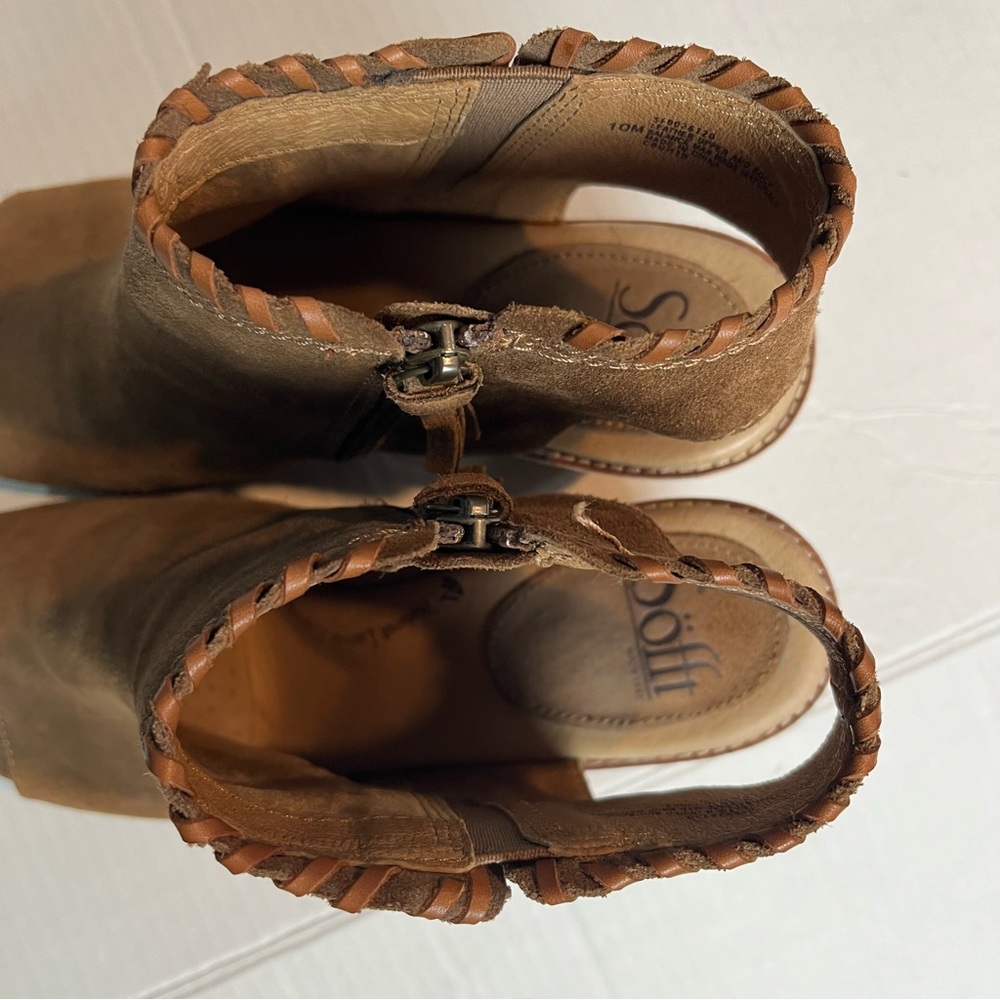 Sofft Sz 10M Suede Leather Peep Toe Block Heel Sandals Brown Boho Ankle Booties - Picture 6 of 10
